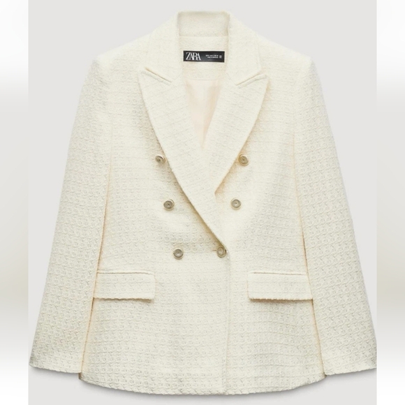 Zara Textured Double Breasted Tweed Blazer Kate Middleton  Size L - Picture 13 of 16